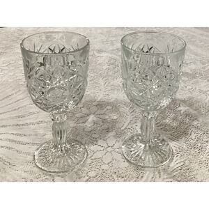 Set of 2 Vintage Libbey HOBSTAR Star of David Water Wine Goblets Glasses 7 1/4"